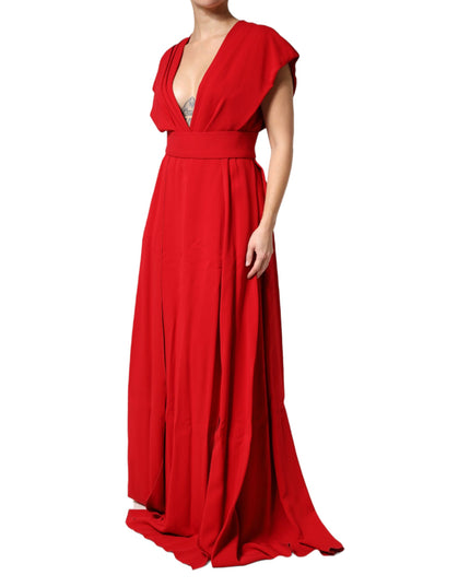Dolce & Gabbana Red Viscose Plunging Neckline Long Maxi Dress