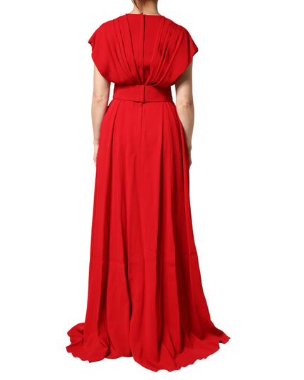 Dolce & Gabbana Red Viscose Plunging Neckline Long Maxi Dress
