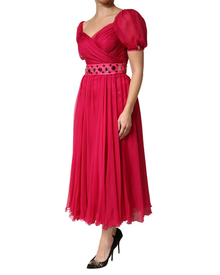 Dolce & Gabbana Pink Silk Embellished A-line Midi Dress