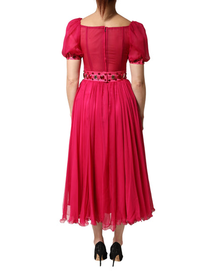 Dolce & Gabbana Pink Silk Embellished A-line Midi Dress