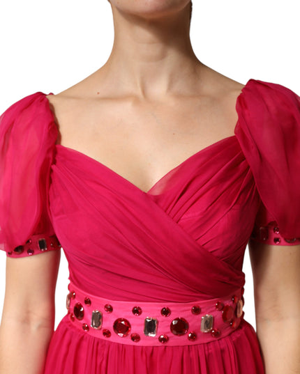 Dolce & Gabbana Pink Silk Embellished A-line Midi Dress