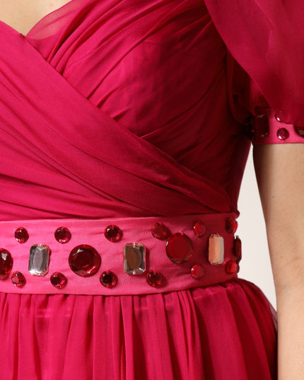 Dolce & Gabbana Pink Silk Embellished A-line Midi Dress