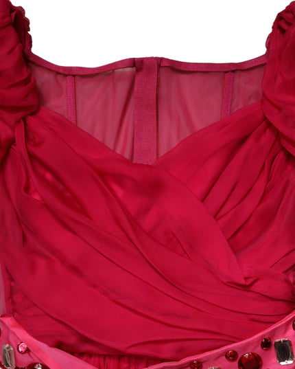 Dolce & Gabbana Pink Silk Embellished A-line Midi Dress