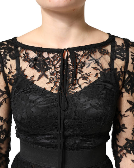 Dolce & Gabbana Black Lace Trim Cotton Sheath Midi Dress