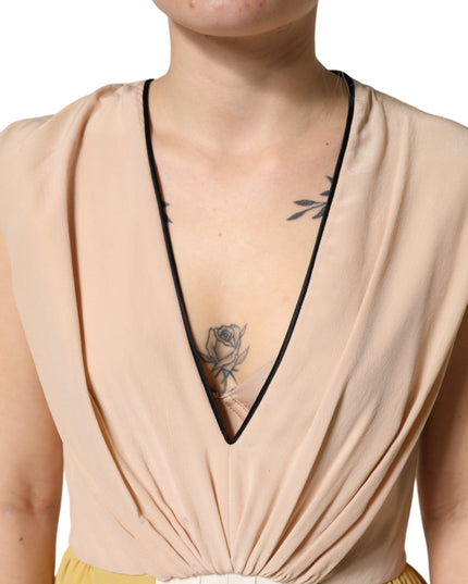 FILOS Multicolor Silk Deep V-neck Sleeveless Knee Length Dress