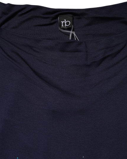 Roccobarocco Blue Viscose Embellished Off Shoulder Mini Dress