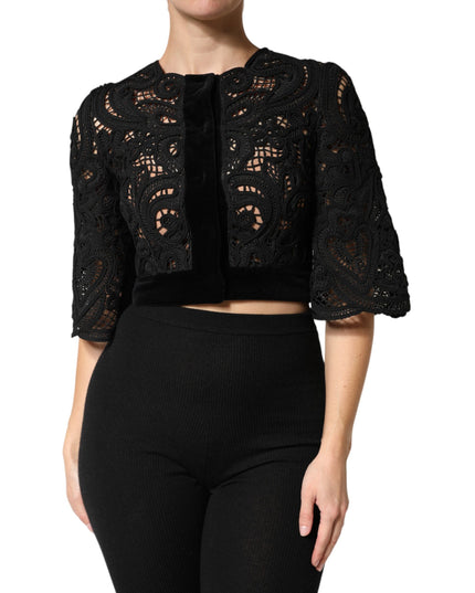 Dolce & Gabbana Black Floral Lace Cropped Coat  Jacket
