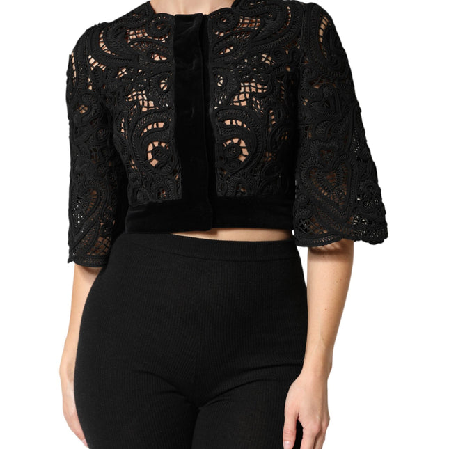 Dolce & Gabbana Black Floral Lace Cropped Coat  Jacket