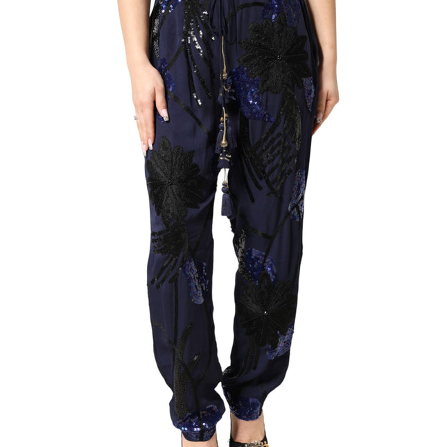 Christian Pellizzari Blue Sequined Tapered Trouser Pants