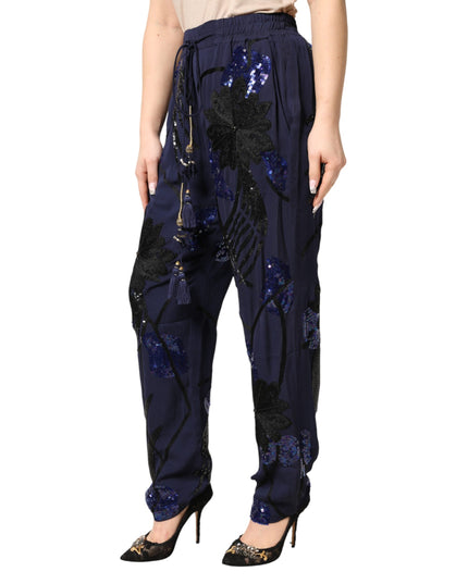 Christian Pellizzari Blue Sequined Tapered Trouser Pants