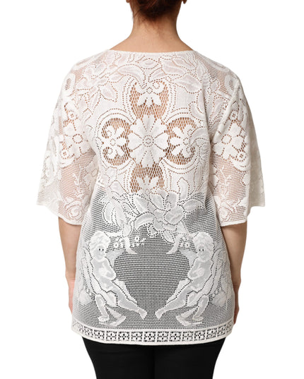 Dolce & Gabbana White Embroidery Lace Cotton Blouse Top