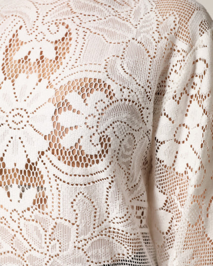 Dolce & Gabbana White Embroidery Lace Cotton Blouse Top