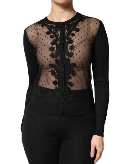 Dolce & Gabbana Black Sheer Button Down Cardigan Sweater
