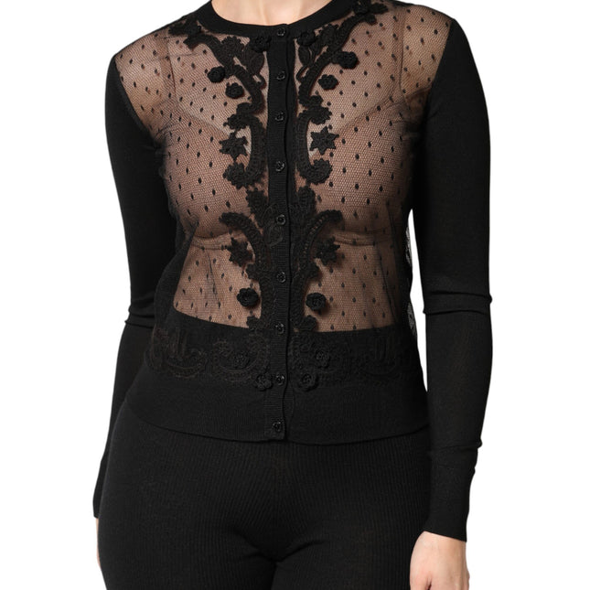 Dolce & Gabbana Black Sheer Button Down Cardigan Sweater