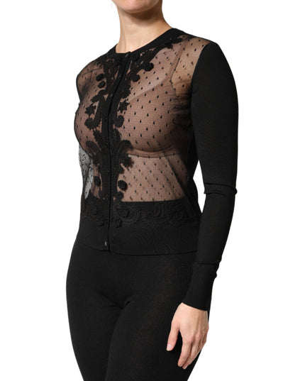 Dolce & Gabbana Black Sheer Button Down Cardigan Sweater