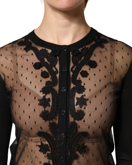Dolce & Gabbana Black Sheer Button Down Cardigan Sweater