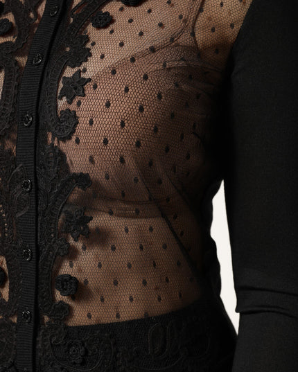 Dolce & Gabbana Black Sheer Button Down Cardigan Sweater