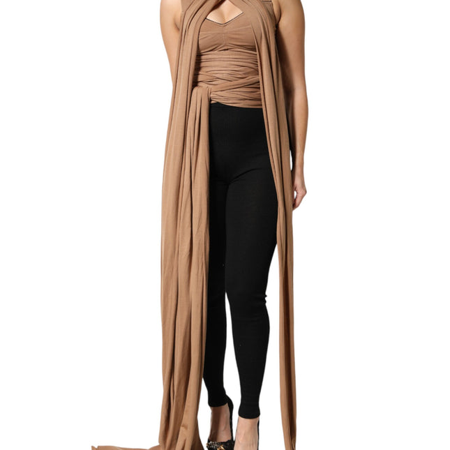 Dolce & Gabbana Brown Virgin Wool Sleeveless Scarf Tank Top
