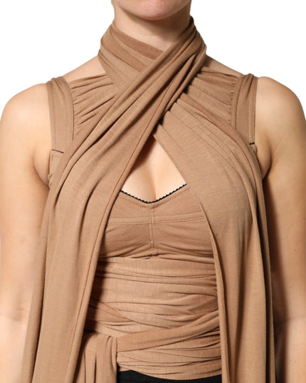 Dolce & Gabbana Brown Virgin Wool Sleeveless Scarf Tank Top