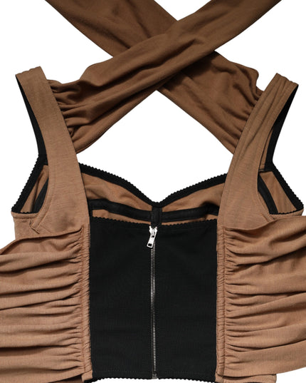Dolce & Gabbana Brown Virgin Wool Sleeveless Scarf Tank Top