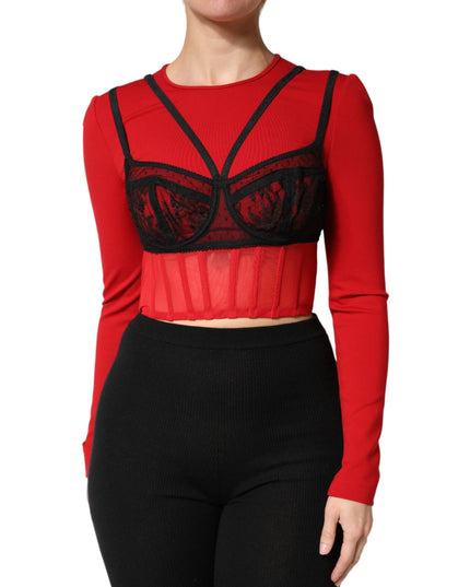 Dolce & Gabbana Red Black Nylon Bralette-Style Cropped Top