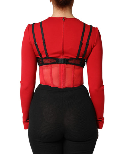 Dolce & Gabbana Red Black Nylon Bralette-Style Cropped Top