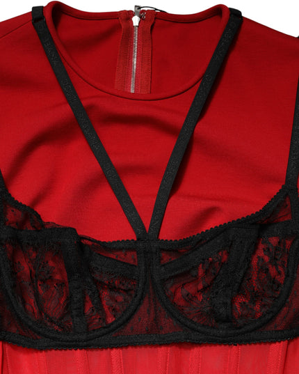 Dolce & Gabbana Red Black Nylon Bralette-Style Cropped Top