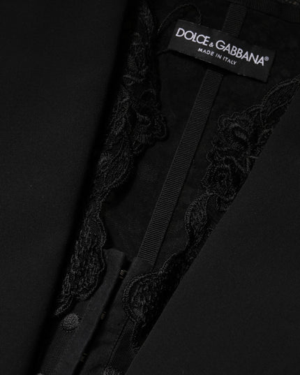 Dolce & Gabbana Black Lace V-neck Slit Hem Gathered Waist Vest Jacket