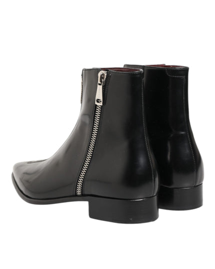 Dolce & Gabbana Black Leather Chelsea Short Ankle Boots Shoes
