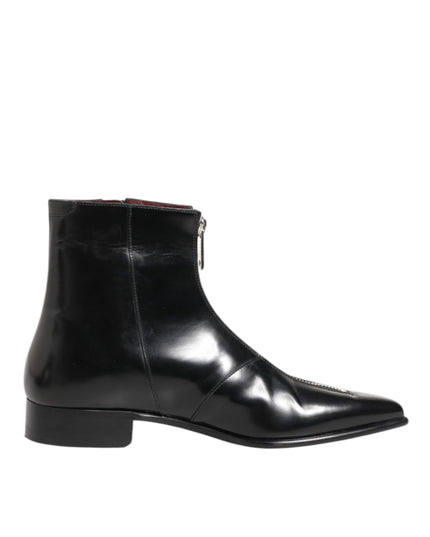 Dolce & Gabbana Black Leather Chelsea Short Ankle Boots Shoes