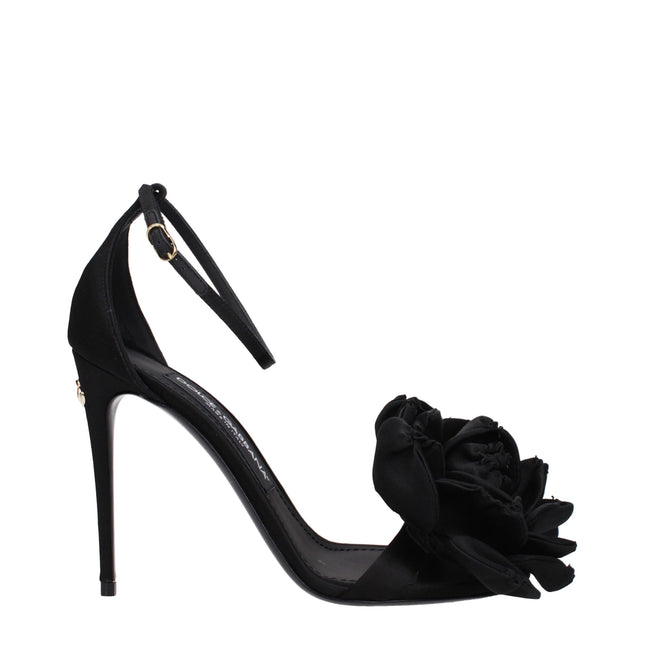 Dolce & Gabbana Black Satin Stiletto Heel Sandals