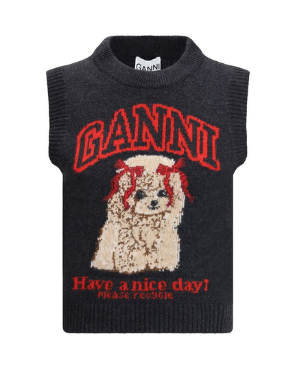 Ganni Black Wool Sleeveles Sweater
