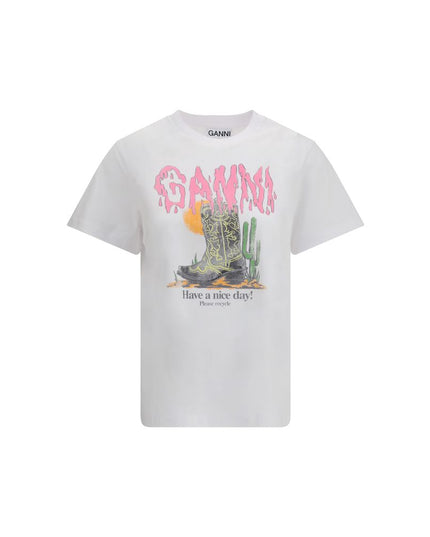 Ganni White Cotton T-Shirt