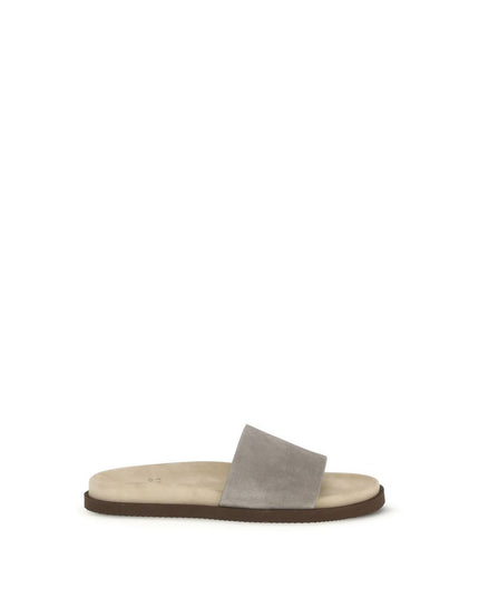 Brunello Cucinelli Gray Lamb Ovis Aries Aries Flat Sandals