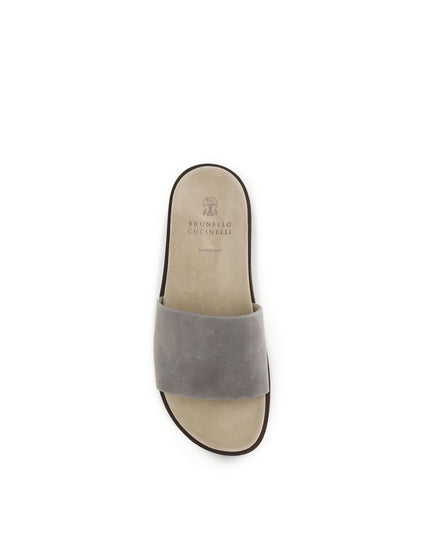 Brunello Cucinelli Gray Lamb Ovis Aries Aries Flat Sandals