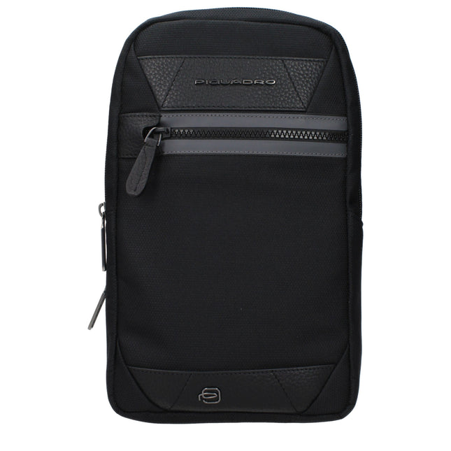 Piquadro Black Fabric Crossbody Bag